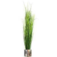 Artificial Extra Large Grass Plant Silver Metal Plater - Green