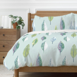 Flynn Leaf Design Polycotton Duver Cover Set - Duckegg / 200cm - thumbnail 2