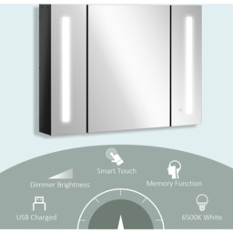 kleankin LED Bathroom Cabinet with Mirror, Dimmable Storage Organiser - High Gloss Black - thumbnail 5