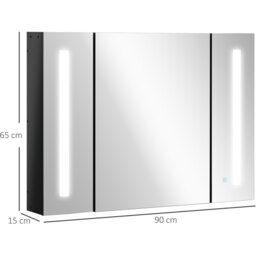 kleankin LED Bathroom Cabinet with Mirror, Dimmable Storage Organiser - High Gloss Black - thumbnail 3