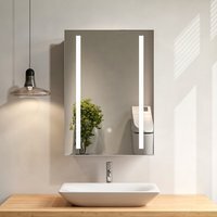 Wall-Mounted Bathroom Mirror Cabinet with LED Lights - Silver / 50cm