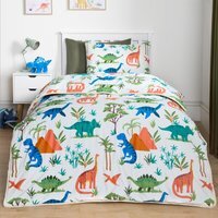 Dino Print Reversible Coverless 10.5 Tog Duvet Set - Green - image 1