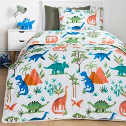 Dino Print Reversible Coverless 10.5 Tog Duvet Set - Green - thumbnail 4