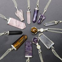 Amethyst Gemstone Classic Point Pendant, Elegant Spiritual Jewelry - Blue
