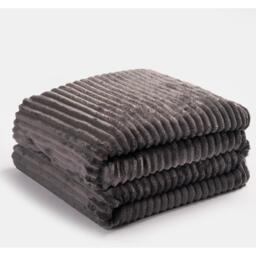 Ribbed Faux Fur Throw - Charcoal - thumbnail 2