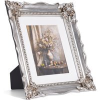 Victorian Style Embossed Floral Silver Picture Frame - Silver