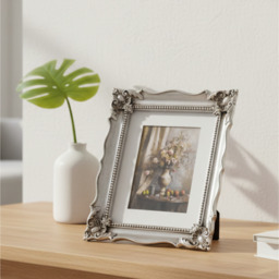 Victorian Style Embossed Floral Silver Picture Frame - Silver - thumbnail 3