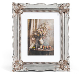 Victorian Style Embossed Floral Silver Picture Frame - Silver - thumbnail 2