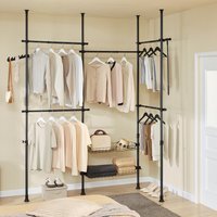 Modern Telescopic Clothes Rail with Shelves - Black