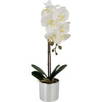 Artificial Orchid White with Silver Pot - White Silver