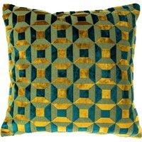 Empire Velvet Jacquard Cushion - Teal-Gold