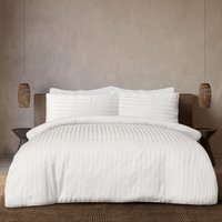 Luxury Satin Stripe Reversible Duvet Cover Bedding Set with Pillowcase - White / Double