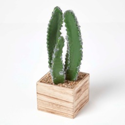 Homescapes Artificial Cactus Plant In Wooden Pot, 33 cm Tall - Green - thumbnail 2