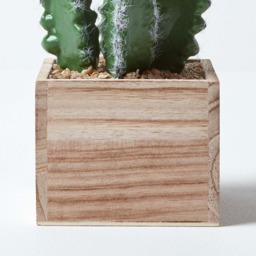 Homescapes Artificial Cactus Plant In Wooden Pot, 33 cm Tall - Green - thumbnail 5