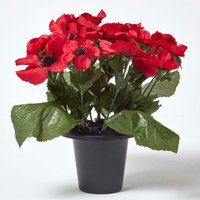 Artificial Red Poppy Flower Arrangement in Grave Pot - Red - image 1