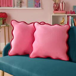 Pack of Matte Velvet Scallop Edge Filled Cushions - Pink / 2 - thumbnail 5