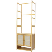 Bamboo Hall Tree Coat Stand With Shoe Rack And Storage Cabinet - Natural Brown