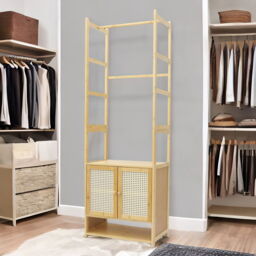 Bamboo Hall Tree Coat Stand With Shoe Rack And Storage Cabinet - Natural Brown - thumbnail 2