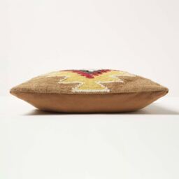 Jaipur Handwoven Brown and Orange Kilim Cushion with Feather Filling - Multi-Coloured - thumbnail 5