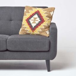 Jaipur Handwoven Brown and Orange Kilim Cushion with Feather Filling - Multi-Coloured - thumbnail 2