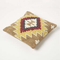 Jaipur Handwoven Brown and Orange Kilim Cushion with Feather Filling - Multi-Coloured - thumbnail 4