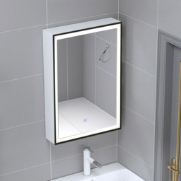 Fog-Free LED Mirror Cabinet with Shaver Socket - White + Black - thumbnail 5
