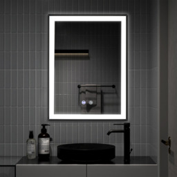 Fog-Free LED Mirror Cabinet with Shaver Socket - White + Black - thumbnail 4