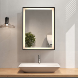 Fog-Free LED Mirror Cabinet with Shaver Socket - White + Black - thumbnail 2
