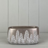 Champagne Gold Oval Pot with Embossed Trees - Gold