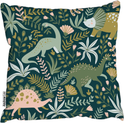 Hand Drawn Dinosaurs And Tropical Leaves And Flowers. Cushion - Green / 60 - thumbnail 2