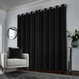 Hampton Black Blackout Velvet Supersoft Eyelet Curtains - Black / 168cm / 137cm - thumbnail 4