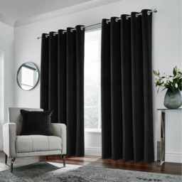 Hampton Black Blackout Velvet Supersoft Eyelet Curtains - Black / 168cm / 137cm - thumbnail 3