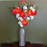 Poppy and White Blossom Arrangement Glass Vase - Poppy White Blossom Glass Vase
