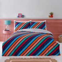 Oxford Stripe Microfibre Fabric Reversible Duvet Cover Set with Pillowcase - Bright Blue / King - image 1