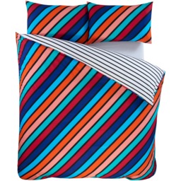 Oxford Stripe Microfibre Fabric Reversible Duvet Cover Set with Pillowcase - Bright Blue / King - thumbnail 2