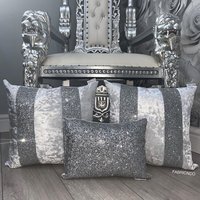 White and Silver Crushed Velvet Glitter Cushion Cover Set - White & Silver