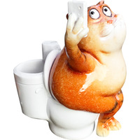 Fat Cat Selfie on Toilet Pen Holder - Orange