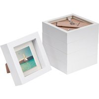 "4x4"" White 3D Box Photo Frame - 2x2"" Mount - Pack of 5 - White/Ivory" - thumbnail 1
