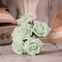 Bunch of 6 Small Foam Tea Roses - Mint Green