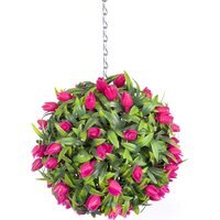 Best Artificial 24cm Pink Lush Tulip Hanging Basket Flower Topiary Ball - Pink - image 1