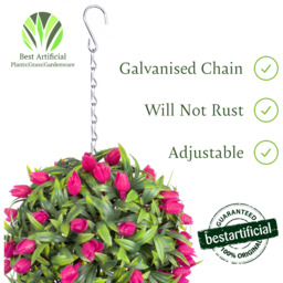Best Artificial 24cm Pink Lush Tulip Hanging Basket Flower Topiary Ball - Pink - thumbnail 3