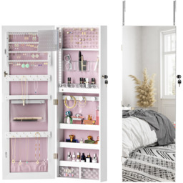 HOMCOM Jewellery Cabinet with Lights Full Length Mirror - Pink Lining - thumbnail 2