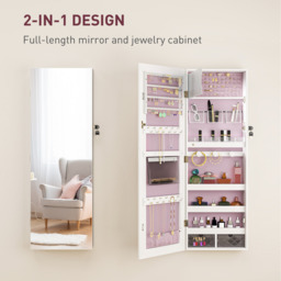 HOMCOM Jewellery Cabinet with Lights Full Length Mirror - Pink Lining - thumbnail 4