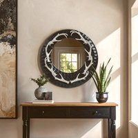 Glitzy Small Circular Wall Mirror - Black