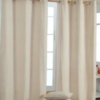 Cotton Gingham Eyelet Curtain Pair - Beige / 137cm / 182cm