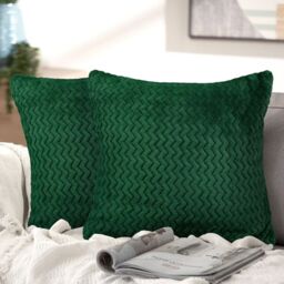 Snug Soft Chevron Patterned Mink Cushion Small - Emerald / Polyester - thumbnail 3