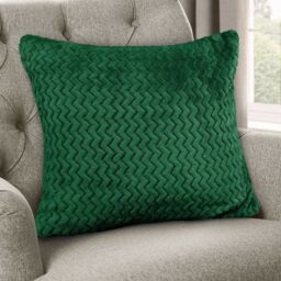 Snug Soft Chevron Patterned Mink Cushion Small - Emerald / Polyester - thumbnail 2