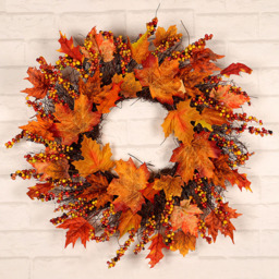 Artificial Autumn Wreath with LED - Orange - thumbnail 4