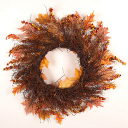 Artificial Autumn Wreath with LED - Orange - thumbnail 2