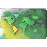 World Map Yellow and Green Graphic Art Wrapped on Canvas - Green / 46cm